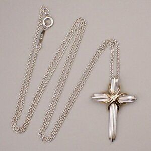Tiffany & Co. Signature Cross Chain Necklace Pendant Silver 925/Gold 750 83RL378